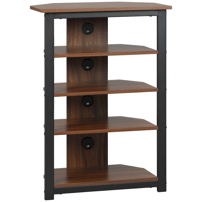 TV Stand, AV Media Stand, Corner Audio Tower with Storage Shelves and Steel Frame