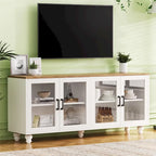 Meuble TV pour téléviseurs jusqu'à 70 pouces, buffet polyvalent, étagères réglables, portes en verre trempé, meuble buffet avec 5 pieds en forme de gourde