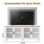 Meuble TV pour téléviseurs jusqu'à 70 pouces, buffet polyvalent, étagères réglables, portes en verre trempé, meuble buffet avec 5 pieds en forme de gourde