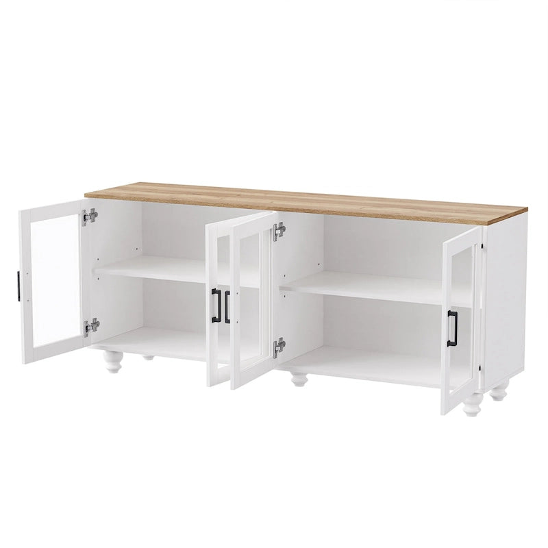 Meuble TV pour téléviseurs jusqu'à 70 pouces, buffet polyvalent, étagères réglables, portes en verre trempé, meuble buffet avec 5 pieds en forme de gourde