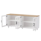 Meuble TV pour téléviseurs jusqu'à 70 pouces, buffet polyvalent, étagères réglables, portes en verre trempé, meuble buffet avec 5 pieds en forme de gourde