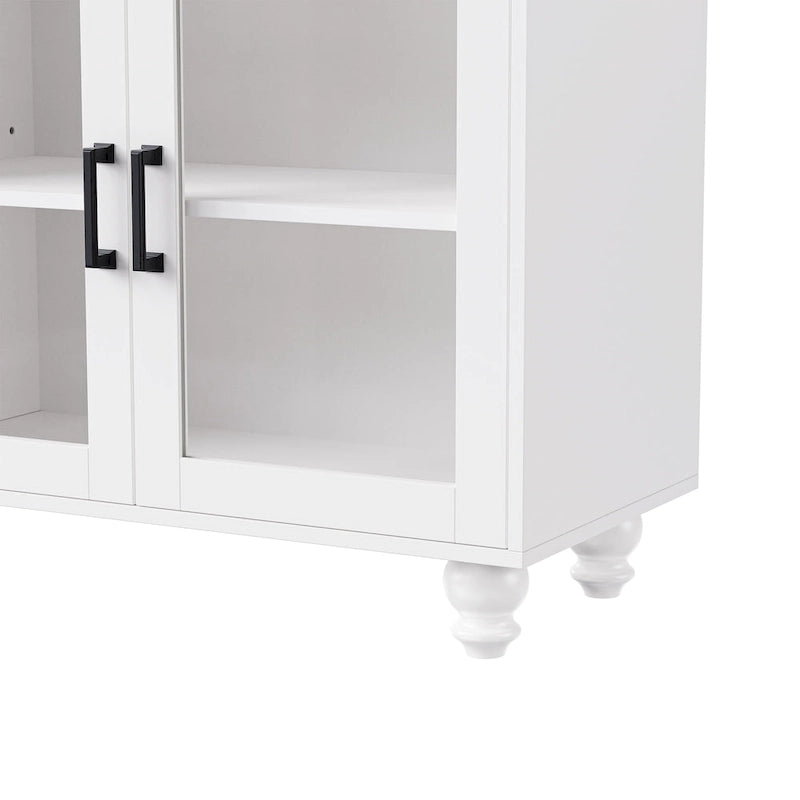 Meuble TV pour téléviseurs jusqu'à 70 pouces, buffet polyvalent, étagères réglables, portes en verre trempé, meuble buffet avec 5 pieds en forme de gourde