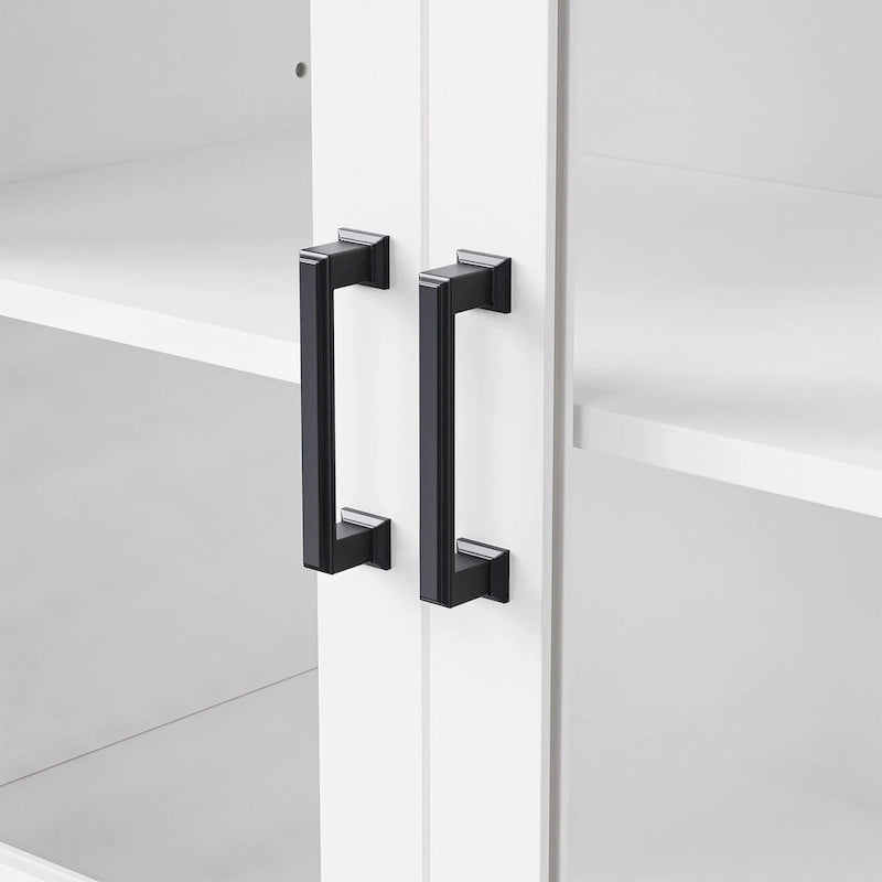 Meuble TV pour téléviseurs jusqu'à 70 pouces, buffet polyvalent, étagères réglables, portes en verre trempé, meuble buffet avec 5 pieds en forme de gourde