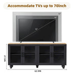 Meuble TV pour téléviseurs jusqu'à 70 pouces, buffet polyvalent, étagères réglables, portes en verre trempé, meuble buffet avec 5 pieds en forme de gourde