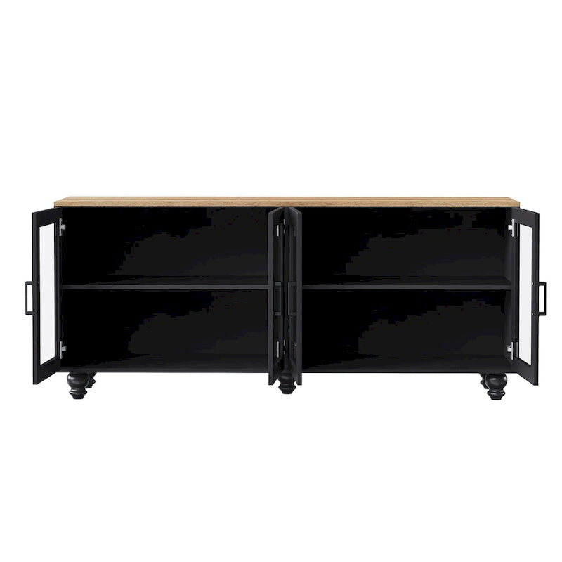 Meuble TV pour téléviseurs jusqu'à 70 pouces, buffet polyvalent, étagères réglables, portes en verre trempé, meuble buffet avec 5 pieds en forme de gourde