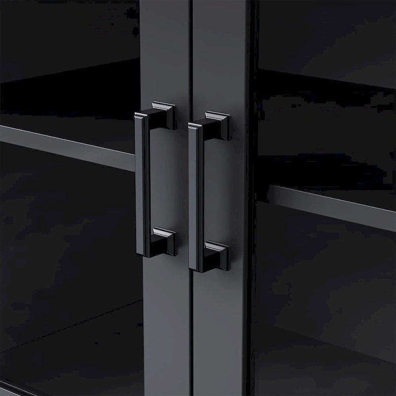 Meuble TV pour téléviseurs jusqu'à 70 pouces, buffet polyvalent, étagères réglables, portes en verre trempé, meuble buffet avec 5 pieds en forme de gourde