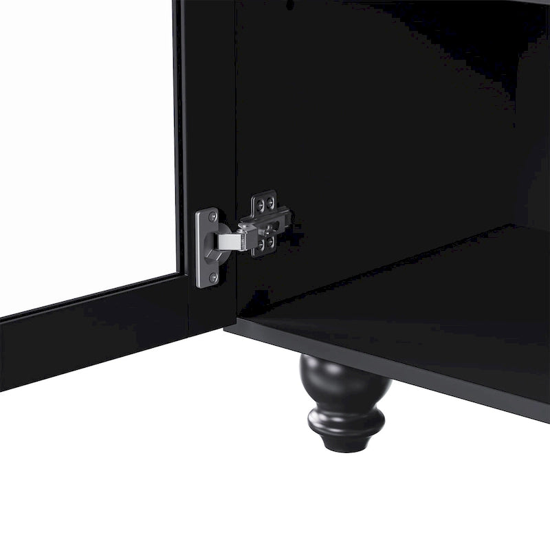 Meuble TV pour téléviseurs jusqu'à 70 pouces, buffet polyvalent, étagères réglables, portes en verre trempé, meuble buffet avec 5 pieds en forme de gourde