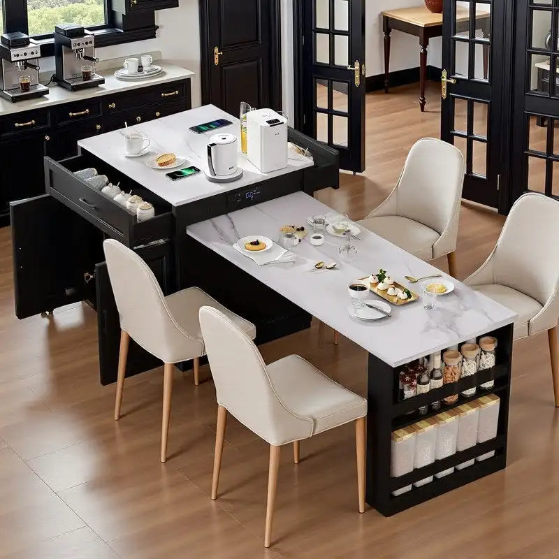 Îlot de cuisine Betsy avec table à manger extensible pour 4 à 6 personnes