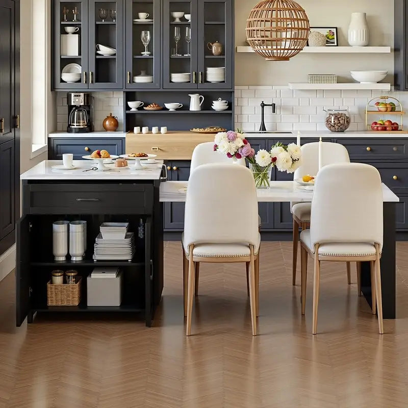 Îlot de cuisine Betsy avec table à manger extensible pour 4 à 6 personnes