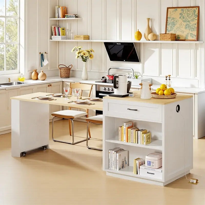 Îlot de cuisine Betsy avec table à manger extensible pour 4 à 6 personnes