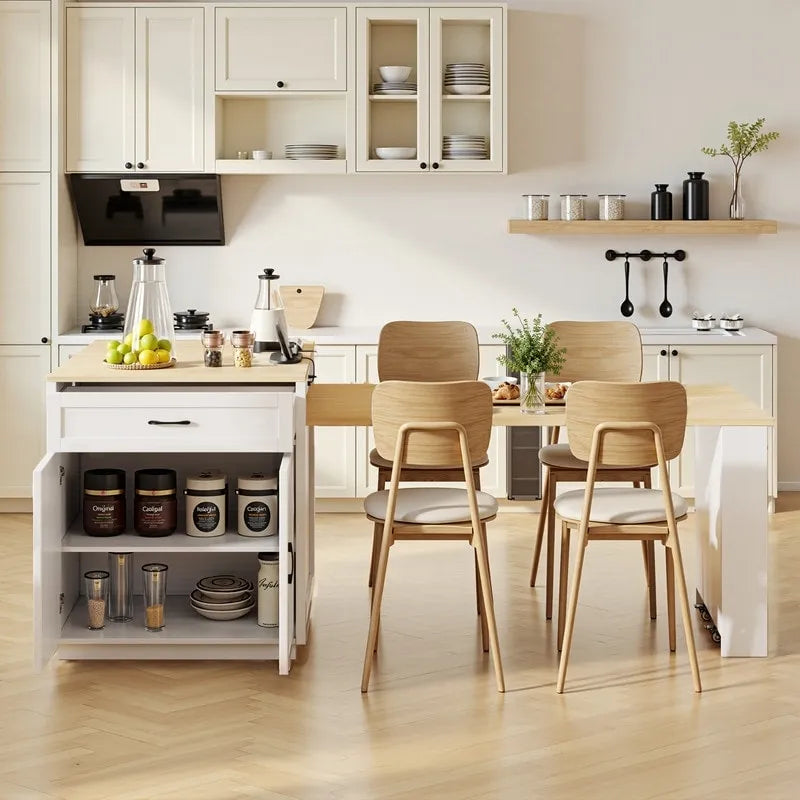 Îlot de cuisine Betsy avec table à manger extensible pour 4 à 6 personnes