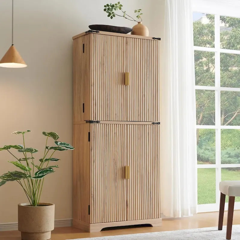 Armoire de rangement moderne cannelée de 72 pouces de haut, avec 4 portes