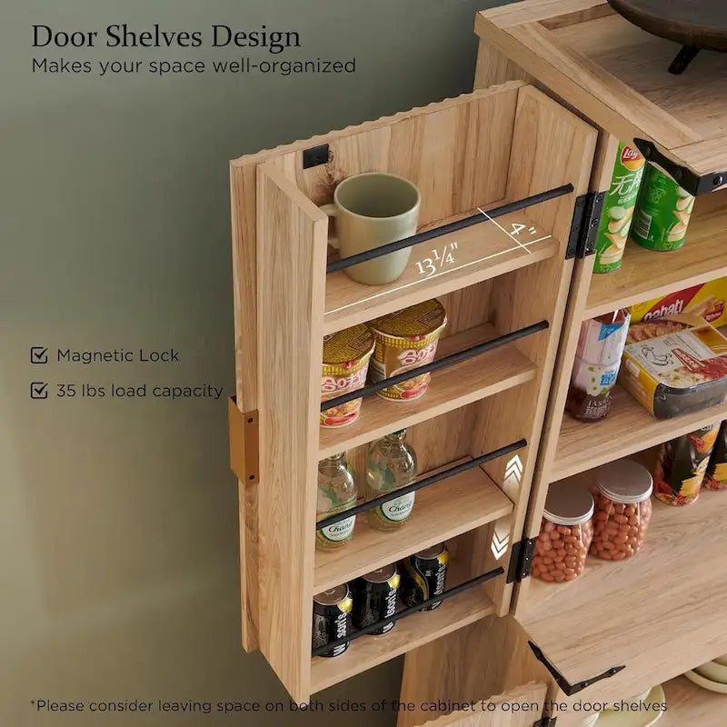 Armoire de rangement moderne cannelée de 72 pouces de haut, avec 4 portes