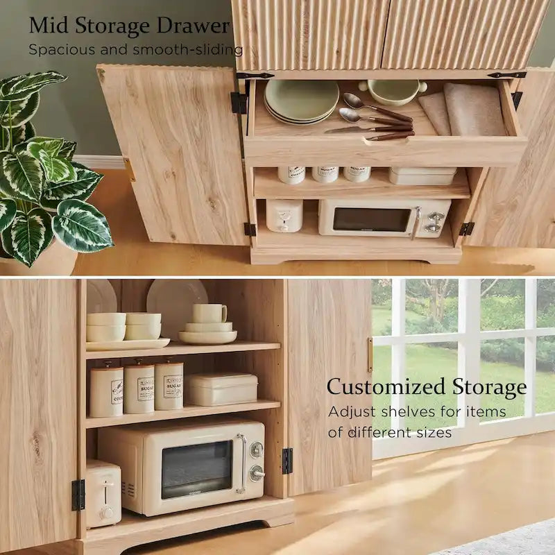 Armoire de rangement moderne cannelée de 72 pouces de haut, avec 4 portes