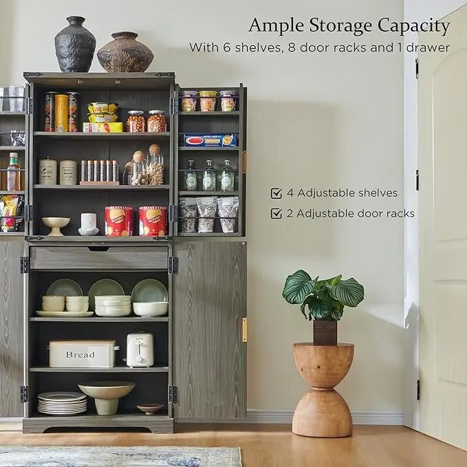 Armoire de rangement moderne cannelée de 72 pouces de haut, avec 4 portes