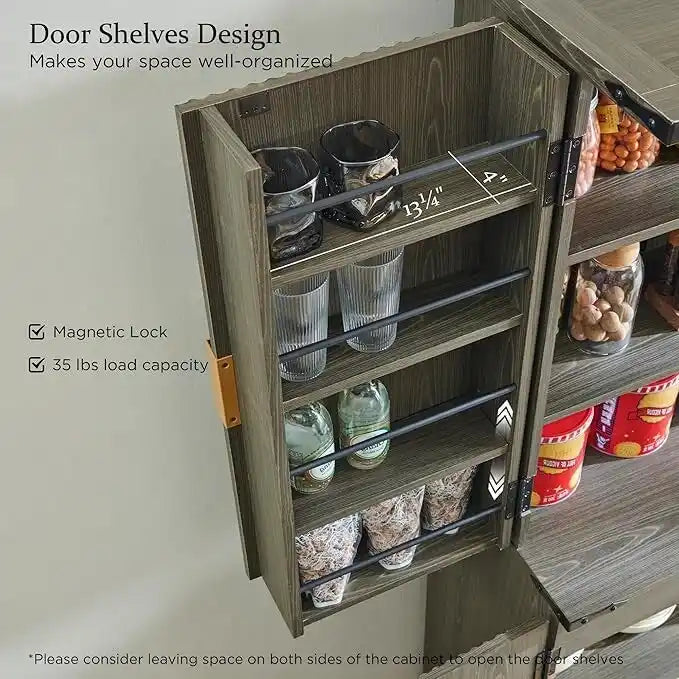 Armoire de rangement moderne cannelée de 72 pouces de haut, avec 4 portes