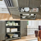 Armoire de rangement moderne cannelée de 72 pouces de haut, avec 4 portes