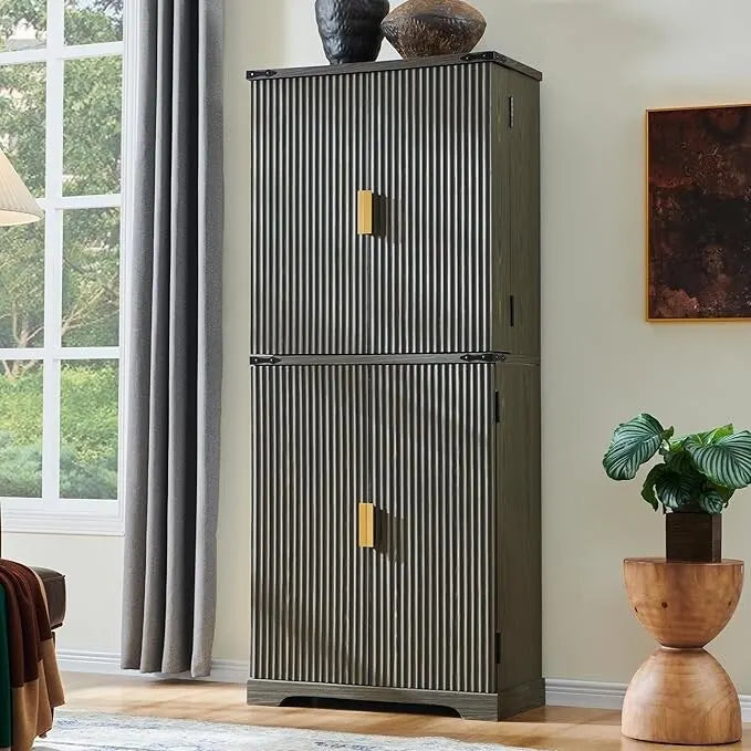 Armoire de rangement moderne cannelée de 72 pouces de haut, avec 4 portes
