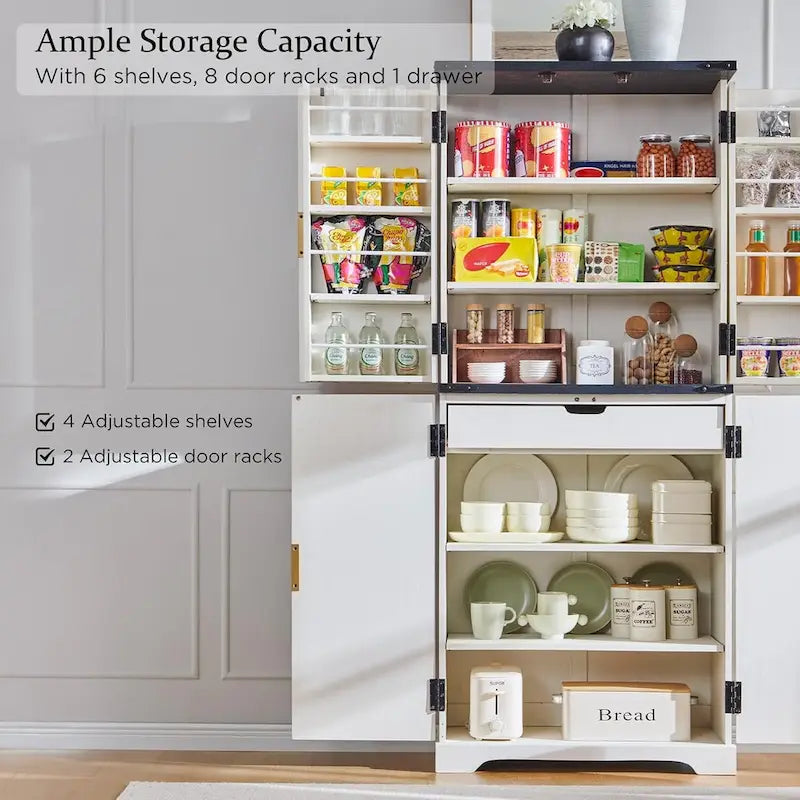 Armoire de rangement moderne cannelée de 72 pouces de haut, avec 4 portes