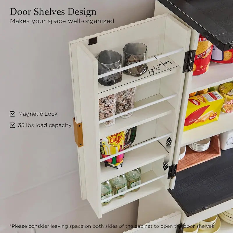 Armoire de rangement moderne cannelée de 72 pouces de haut, avec 4 portes