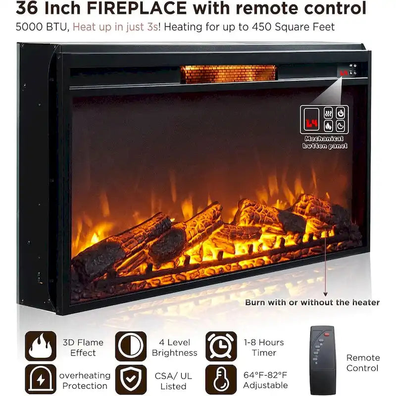 Meuble TV style ferme avec cheminée pour téléviseur 80 pouces, centre de divertissement