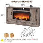 Meuble TV style ferme avec cheminée pour téléviseur 80 pouces, centre de divertissement