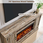 Meuble TV style ferme avec cheminée pour téléviseur 80 pouces, centre de divertissement