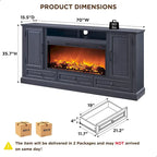 Meuble TV style ferme avec cheminée pour téléviseur 80 pouces, centre de divertissement