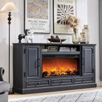 Meuble TV style ferme avec cheminée pour téléviseur 80 pouces, centre de divertissement