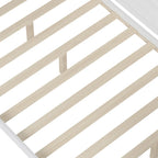 Lit de jour en bois (taille standard) avec étagères de rangement, deux tiroirs et bureau, blanc antique