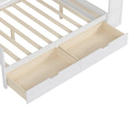 Lit de jour en bois (taille standard) avec étagères de rangement, deux tiroirs et bureau, blanc antique