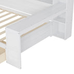 Lit de jour en bois (taille standard) avec étagères de rangement, deux tiroirs et bureau, blanc antique