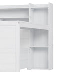 Lit de jour en bois (taille standard) avec étagères de rangement, deux tiroirs et bureau, blanc antique