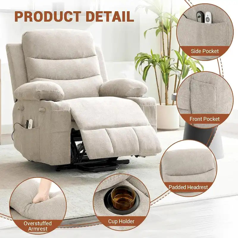 Oversized Electric Power Lift Recliner Chair, Recliners for Elderly With Heat and Massage