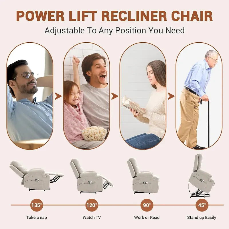 Fauteuil releveur électrique surdimensionné, fauteuil inclinable pour personnes âgées avec fonction chauffante et massage