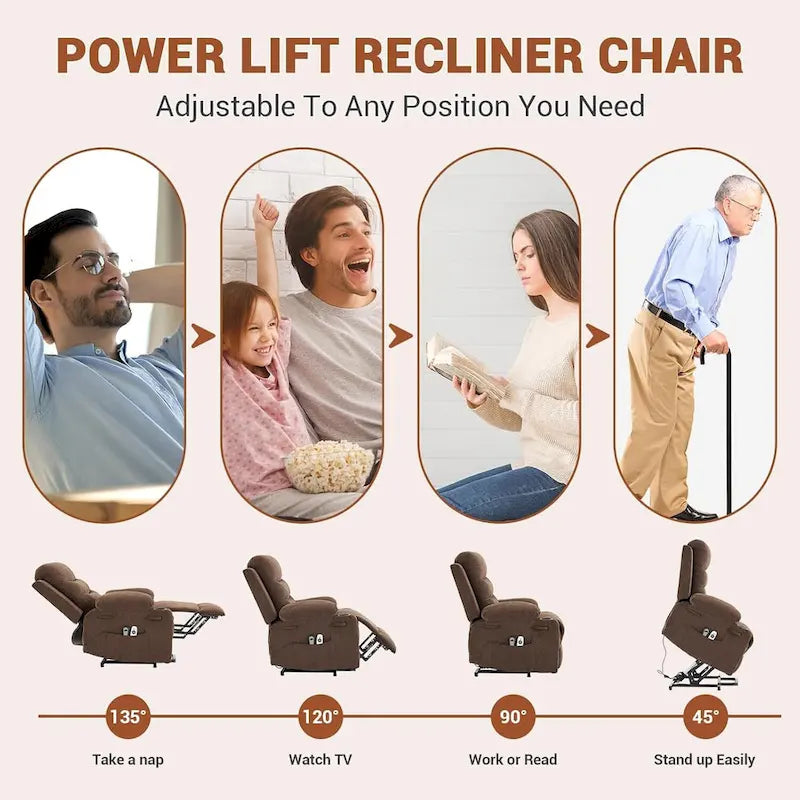 Fauteuil releveur électrique surdimensionné, fauteuil inclinable pour personnes âgées avec fonction chauffante et massage