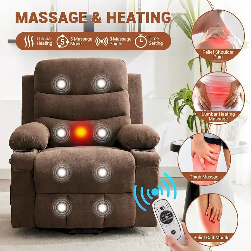 Fauteuil releveur électrique surdimensionné, fauteuil inclinable pour personnes âgées avec fonction chauffante et massage