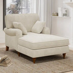 Roomfitters 40.5 Chaise Lounge Chair, Oversized Indoor Sofa with Pillows and Rolled Arms, Corduroy Upholstery, Beige