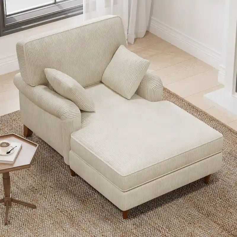 Chaise longue Roomfitters 40,5, canapé d'intérieur surdimensionné avec coussins et accoudoirs arrondis, revêtement en velours côtelé, beige