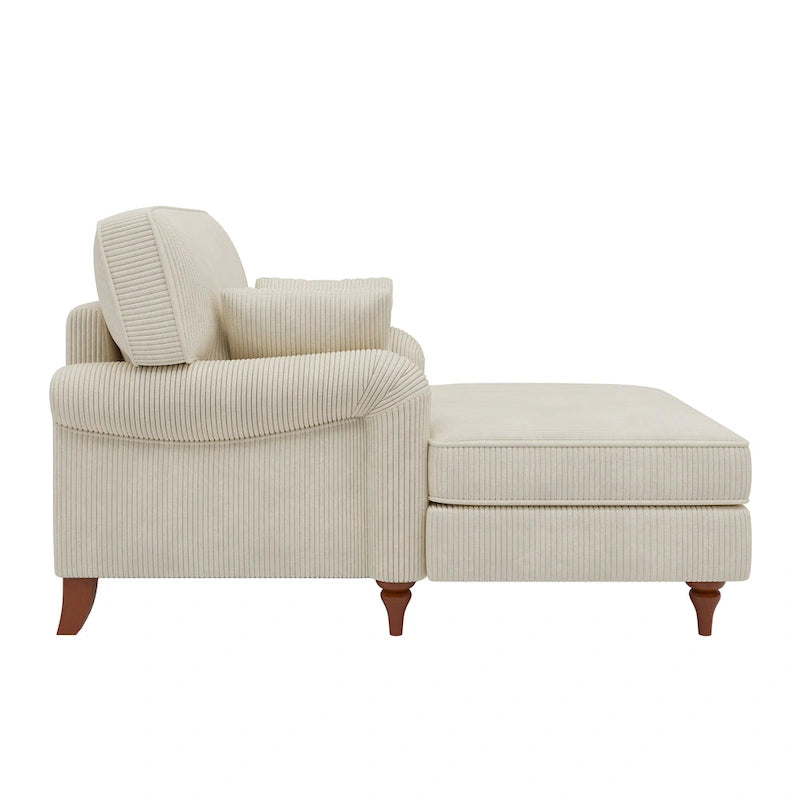 Chaise longue Roomfitters 40,5, canapé d'intérieur surdimensionné avec coussins et accoudoirs arrondis, revêtement en velours côtelé, beige