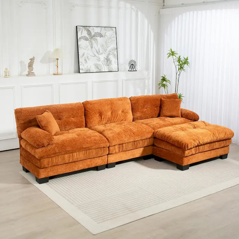 Canapé d'angle convertible en L en chenille 120,87 cm avec pouf