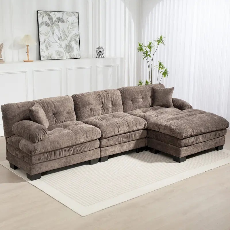 Canapé d'angle convertible en L en chenille 120,87 cm avec pouf