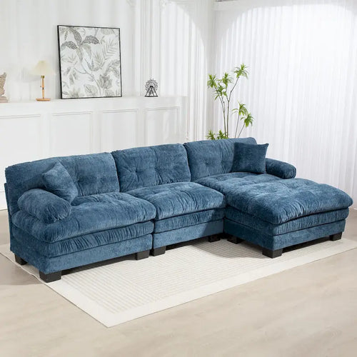 120.87 Chenille L-Shaped Sleeper Sectional Sofa with Ottoman