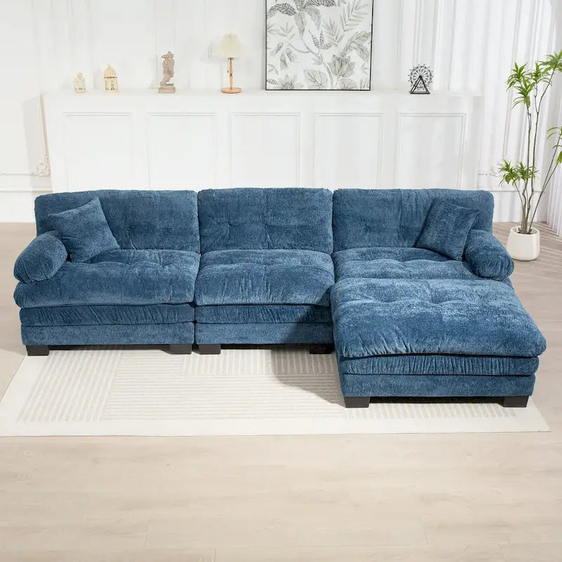 Canapé d'angle convertible en L en chenille 120,87 cm avec pouf