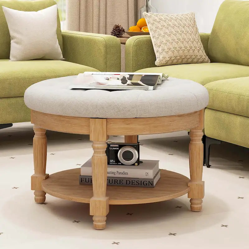 Table basse ronde ottomane Costway 29 avec banc de rangement