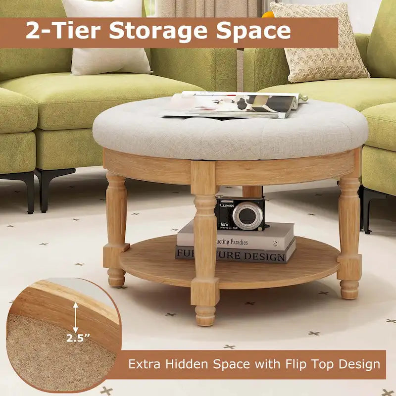 Table basse ronde ottomane Costway 29 avec banc de rangement