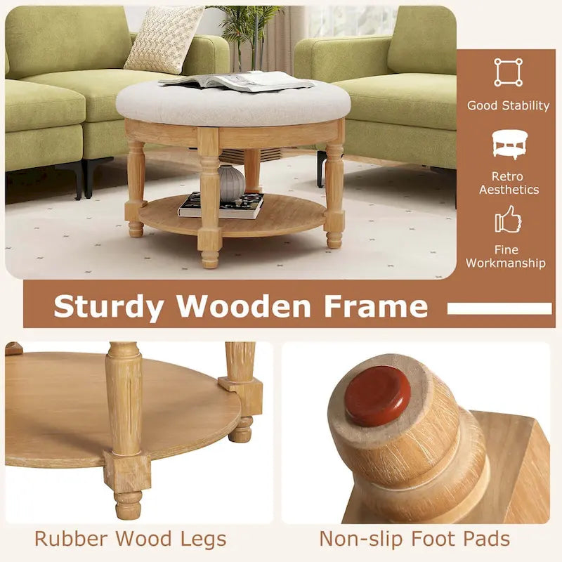 Table basse ronde ottomane Costway 29 avec banc de rangement