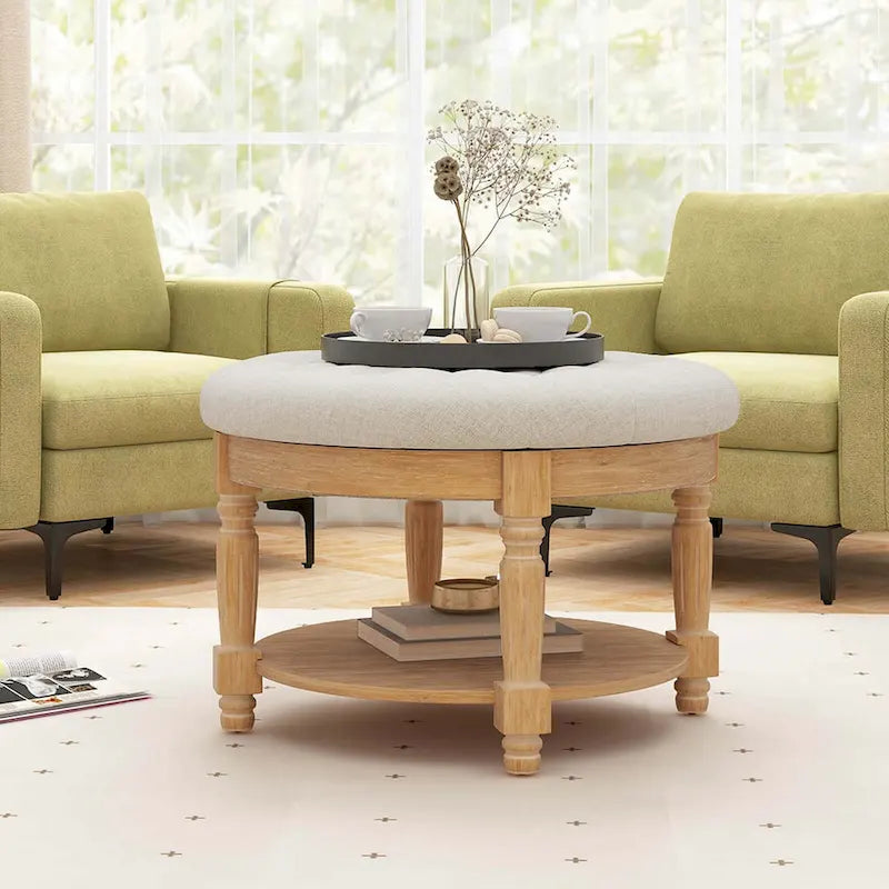 Table basse ronde ottomane Costway 29 avec banc de rangement