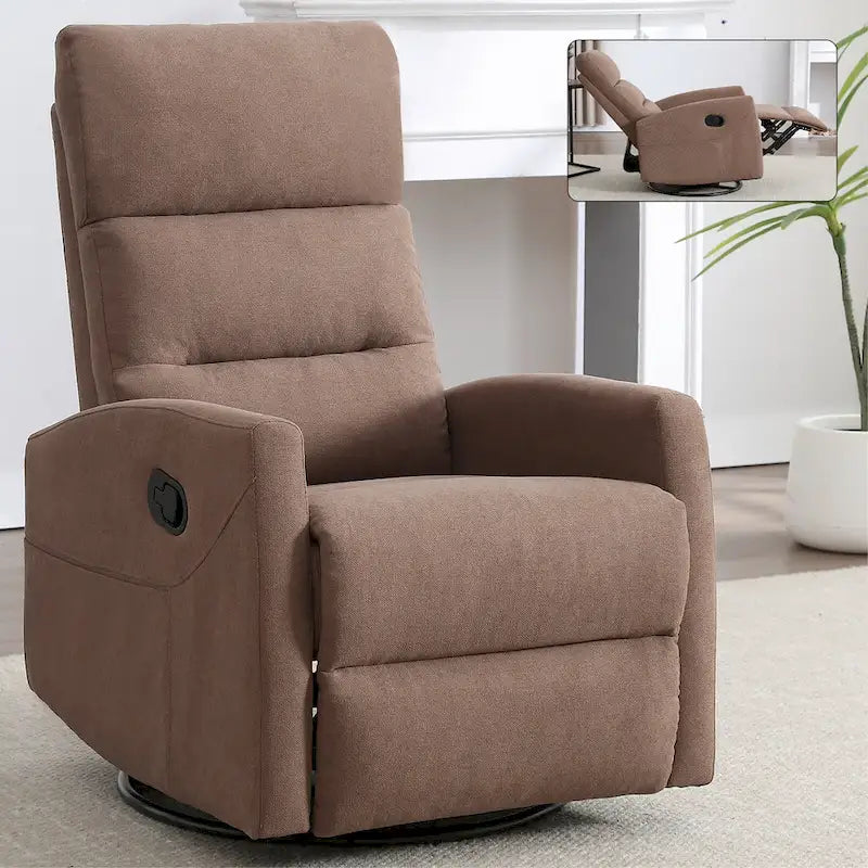 Manual Recliner Chair with Rocker and Swivel, Breathable Fabric Reclining Chair, Recliners for Small Spaces