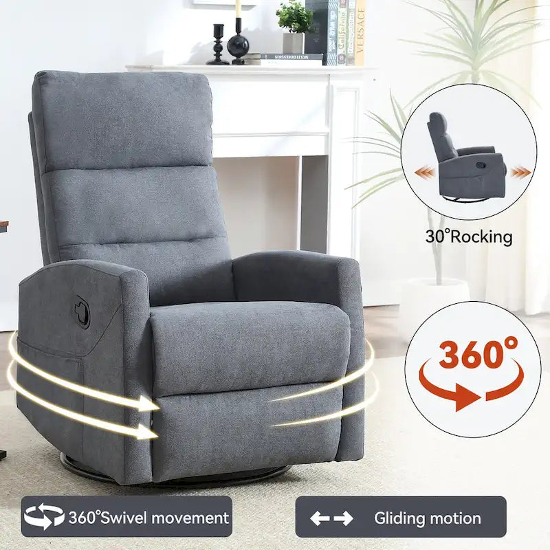 Fauteuil inclinable manuel avec bascule et pivotant, fauteuil inclinable en tissu respirant, fauteuils inclinables pour petits espaces